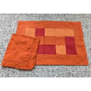 Garnet Hill Linen Orange Woven 6 Placemats + 6 Napkins Place Setting Set